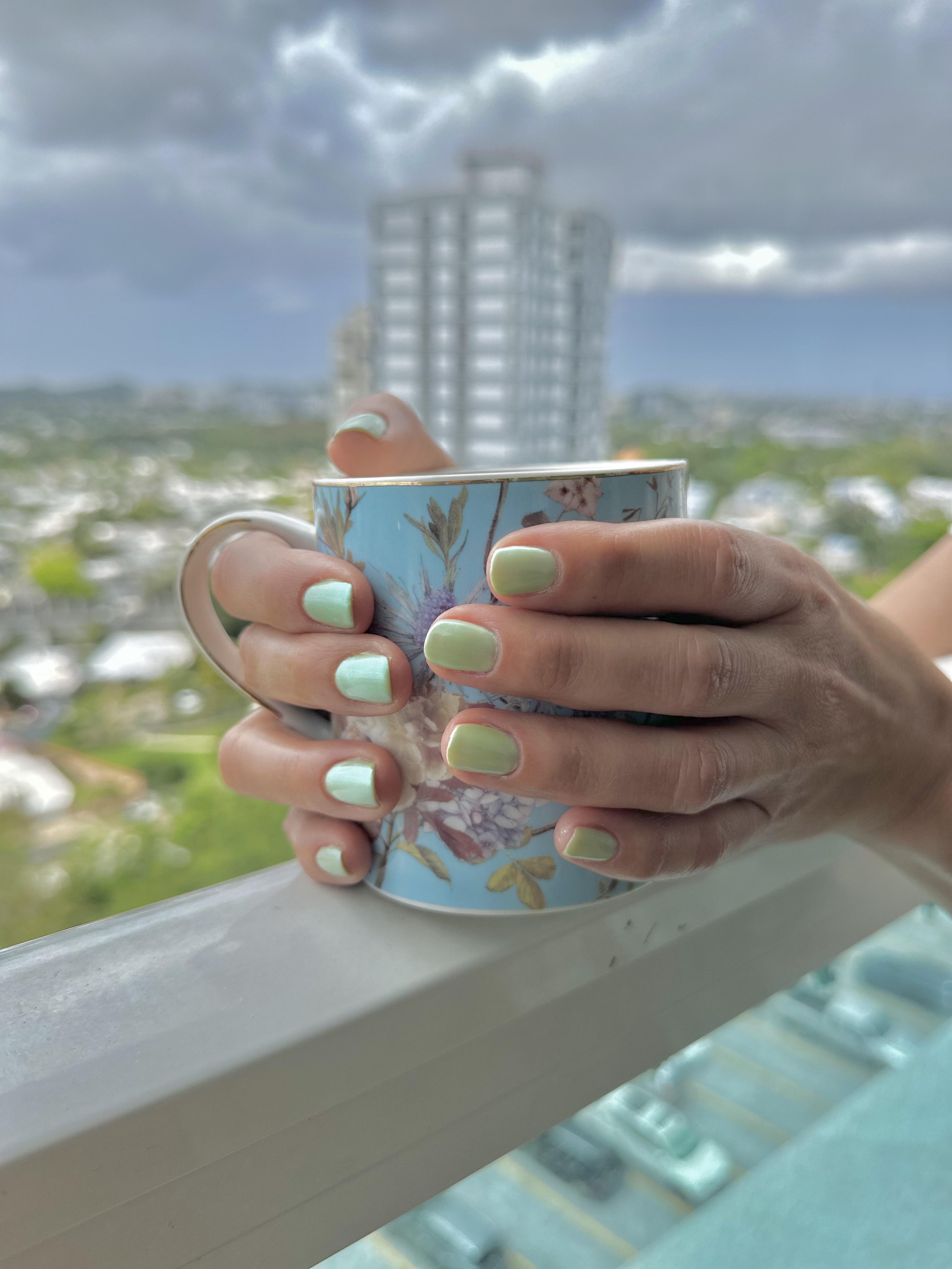 Builder gel manicure with brown gel polish.